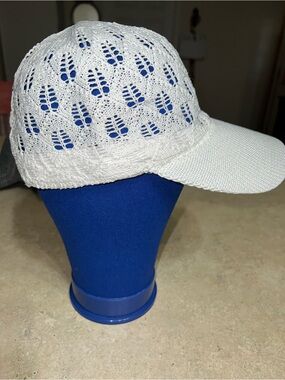 White Crochet Baseball Cap - Women's Hat